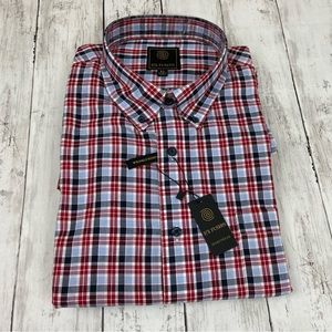 Nwt FX Fusion Plaid Red Blue Button Down Mens XL Casual Short Sleeve Shirt